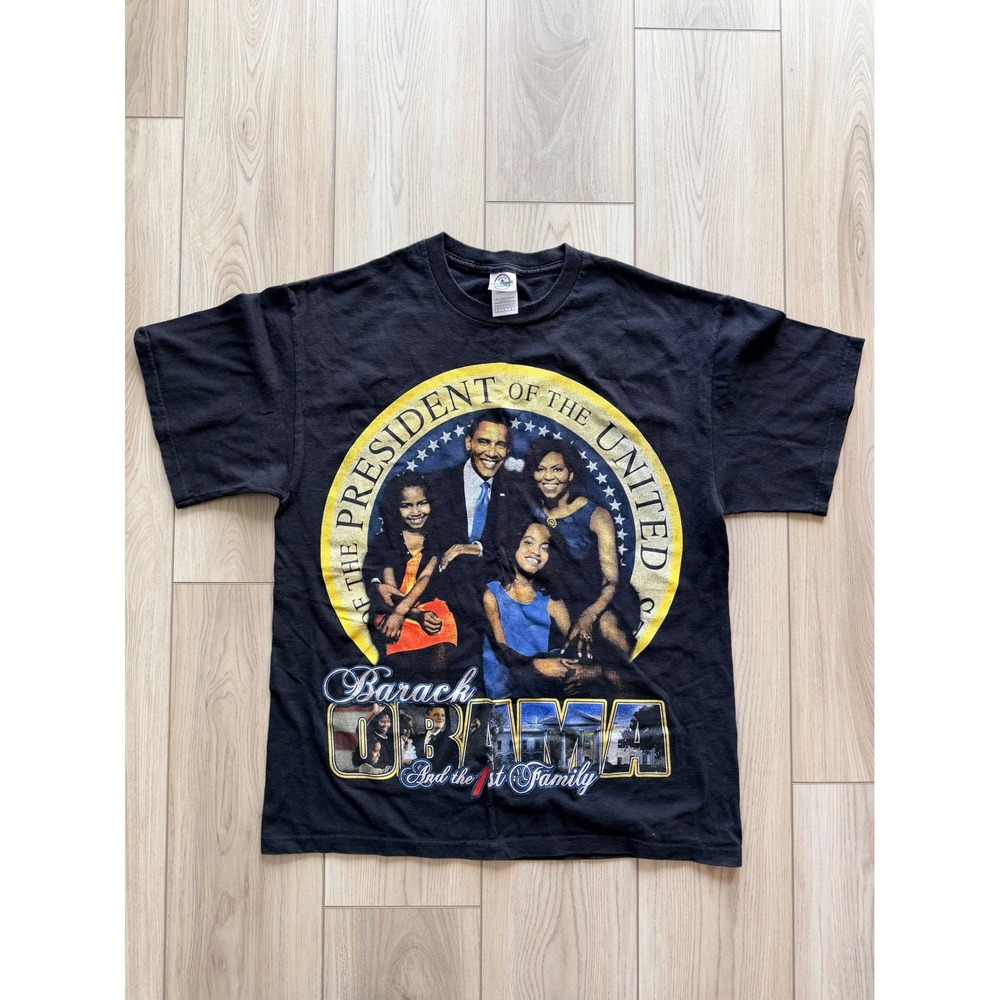 2008 Vintage Delta Barack Obama T-Shirt Adult L Black First Family History Tee